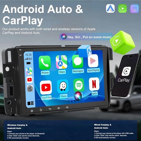 Car Radio for GMC Sierra 1500/2500/3500 2007-2013, Chevrolet Chevy Silverado 1500/2500/3500 2007-2013, Yukon 2007-2014, Impala 2007-2013, 8'' Carplay Touch Screen Android Auto Stereo, GPS FM BT Camera in Saudi Arabia