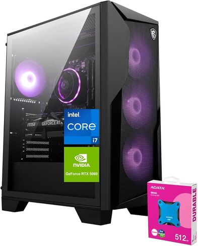 msi Codex R2 RTX 5060 Ti Gaming Tower Desktop, Intel Core i7-14700F, 32GB DDR5 RAM, 2TB SSD, DP, RGB Backlit KB & Mouse, RJ-45, Bundle with Adata 512GB SD620 SSD, Wi-Fi 7, Win 11 Home, Black in Saudi Arabia