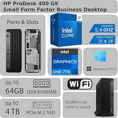 كمبيوتر مكتبي HP ProDesk 400 G9 SFF للأعمال، Intel Core i7-14700 (20 نواة/28 خيط)، ذاكرة الوصول العشوائي DDR5 سعة 16 جيجابايت، 512 جيجابايت PCIe SSD + 1 تيرابايت HDD، دعم شاشة HDMI&DP Dual 4K، USB-C، RJ-45، Wi-Fi، Windows 11 Pro in Kuwait