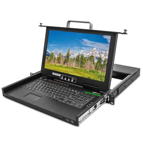 وحدة تحكم KVM على حامل 1U، شاشة LCD 1080P مقاس 15.6 بوصة، محول VGA KVM بـ 8 منافذ مع لوحة لمس لوحة مفاتيح، تحكم OSD، 8 كابلات VGA USB KVM، مزود طاقة مزدوج، الكل في واحد لخزائن الشبكة ذات العمق القصير in Kuwait