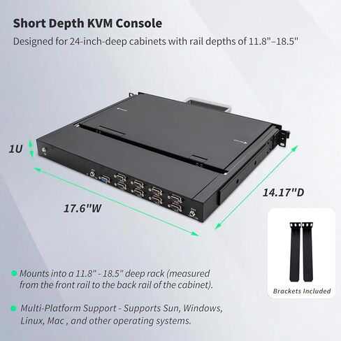 وحدة تحكم KVM على حامل 1U، شاشة LCD 1080P مقاس 15.6 بوصة، محول VGA KVM بـ 8 منافذ مع لوحة لمس لوحة مفاتيح، تحكم OSD، 8 كابلات VGA USB KVM، مزود طاقة مزدوج، الكل في واحد لخزائن الشبكة ذات العمق القصير in Kuwait