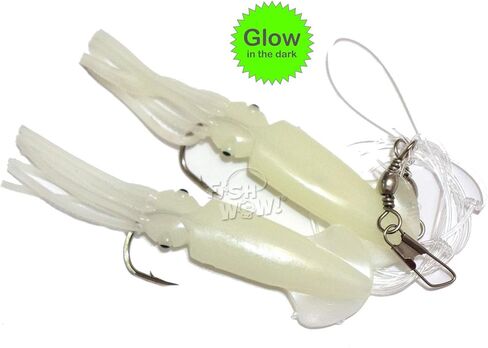 5 Packs - 3" Fishing Rock Cod Rig Twin Bulb Squids Rockfish Bait Soft Lure -5 Colors- Pink, Purple, Blue, Red/Black, Glow in The Dark in Saudi Arabia