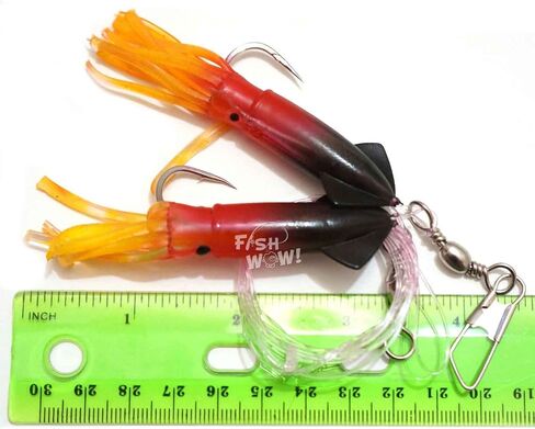 5 Packs - 3" Fishing Rock Cod Rig Twin Bulb Squids Rockfish Bait Soft Lure -5 Colors- Pink, Purple, Blue, Red/Black, Glow in The Dark in Saudi Arabia