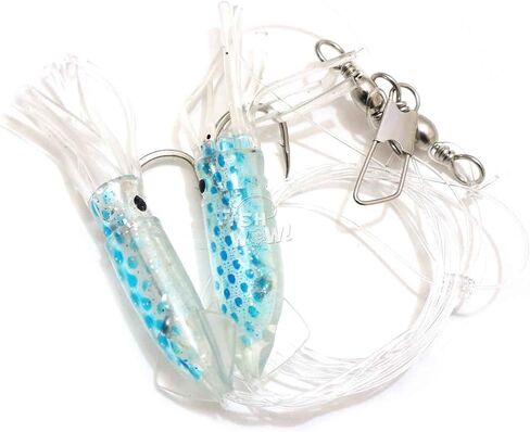 5 Packs - 3" Fishing Rock Cod Rig Twin Bulb Squids Rockfish Bait Soft Lure -5 Colors- Pink, Purple, Blue, Red/Black, Glow in The Dark in Saudi Arabia