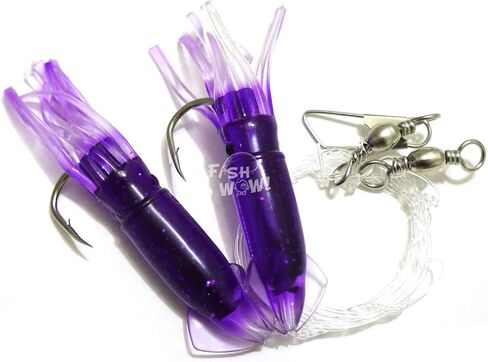5 Packs - 3" Fishing Rock Cod Rig Twin Bulb Squids Rockfish Bait Soft Lure -5 Colors- Pink, Purple, Blue, Red/Black, Glow in The Dark in Saudi Arabia