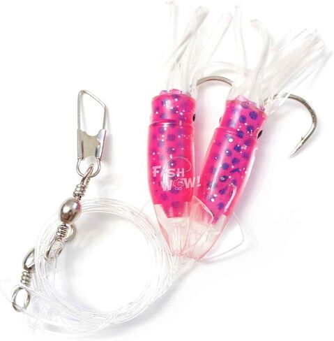 5 Packs - 3" Fishing Rock Cod Rig Twin Bulb Squids Rockfish Bait Soft Lure -5 Colors- Pink, Purple, Blue, Red/Black, Glow in The Dark in Saudi Arabia
