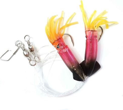 5 Packs - 3" Fishing Rock Cod Rig Twin Bulb Squids Rockfish Bait Soft Lure -5 Colors- Pink, Purple, Blue, Red/Black, Glow in The Dark in Saudi Arabia