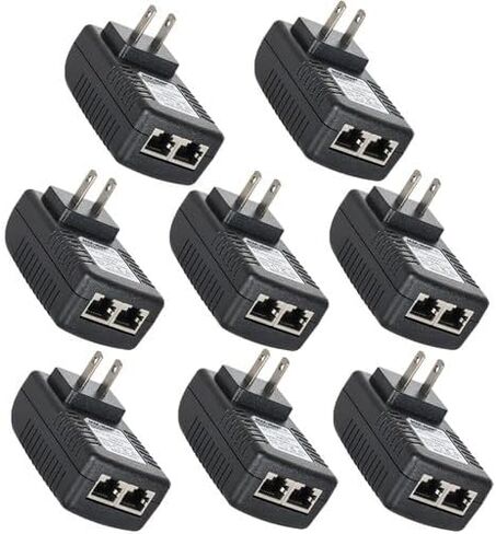 8X 48V 0.5A Passive PoE Power Injector Kit – for IP Cameras & VoIP Phones, US Plug, AC 100–240V Input, 24W DC Output, Certified Safety in Saudi Arabia