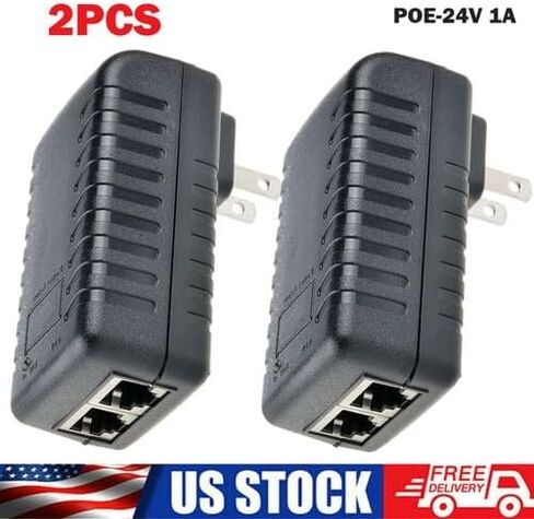 قطعتان من حاقن POE 24V1A مع قابس حائط مدمج - بيانات إيثرنت + محول طاقة لهواتف IP، وكاميرات CCTV، والبوابات، ومحطات الشبكة 24 فولت in Kuwait