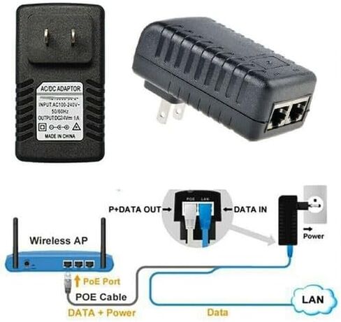 قطعتان من حاقن POE 24V1A مع قابس حائط مدمج - بيانات إيثرنت + محول طاقة لهواتف IP، وكاميرات CCTV، والبوابات، ومحطات الشبكة 24 فولت in Kuwait