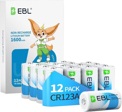 EBL 12 Count CR123A 3V Lithium Battery 1600mAh High Capacity CR123 CR17345 for Arlo Pro/Go in Saudi Arabia