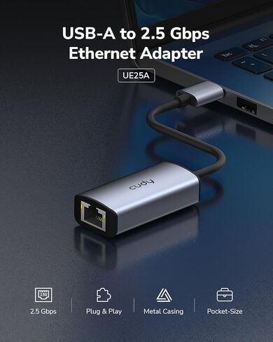 Cudy USB-A to 2.5 Gbps Ethernet Adapter, USB 3.0 Network Adapter, Aluminum RJ45 LAN Internet Adapter Driver Free, Compatible with Switch, MacBook,TV Box, XPS, Steam Dec, UE25A in Saudi Arabia