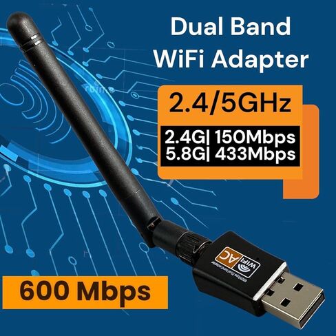 محول واي فاي USB ثنائي النطاق AC600 ميجابت في الثانية للكمبيوتر المكتبي 2.4/5 جيجا هرتز، محول واي فاي لسطح المكتب والكمبيوتر المحمول دونجل شبكة استقبال لاسلكية مع هوائي، متوافق مع Windows11.10/8/7/XP/VISTA، MAC، LINUX in Saudi Arabia