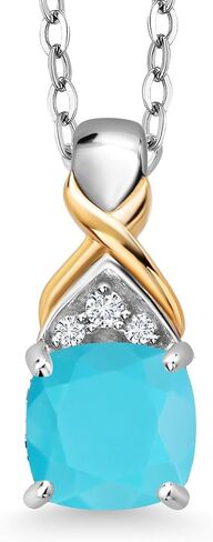 Gem Stone King 6MM Cushion Gemstone Birthstone and White Lab Grown Diamond Pendant Necklace For Women | 925 Silver and 10K Yellow Gold | 18 Inch Chain | Fine Jewelry Gifts for Her Mom Women Wife in Saudi Arabia