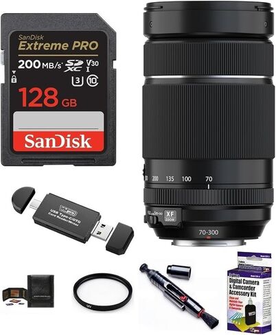 FUJIFILM XF 70-300mm f/4-5.6 R LM OIS WR Lens Bundle, Includes: SanDisk 128GB Extreme PRO SDXC Memory Card, UV Protection Filter, Lens Cleaning Kit and More (7 Items) in Kuwait