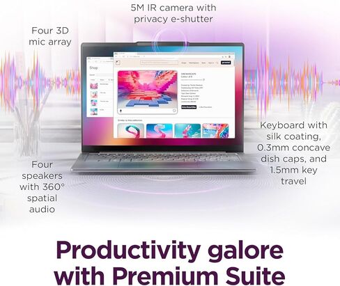 Lenovo Slim 7i Aura Edition Laptop with Intel Core Ultra 5 226V Processor, 14" Touchscreen OLED 400nits Display, 16 GB LPDDR5X-8533MT/s Memory, 1TB Storage, Wi-Fi 7, 5MP RGB+IR Cam, and Win 11 Pro in Kuwait