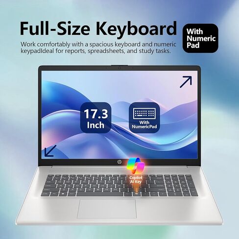 HP 2025 17 Laptop, 17.3" FHD Display, AMD Ryzen 5 Processor (Beats i7-1165G7), 32GB RAM, 1TB SSD, HDMI, Webcam, Wi-Fi 6, Windows 11 Pro, Silver with Docking Station in Saudi Arabia