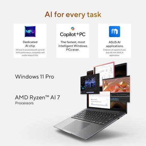 كمبيوتر محمول للأعمال ASUS ExpertBook PM3 مقاس 14 بوصة، ومعالج AMD Ryzen AI7 350، وذاكرة وصول عشوائي 32 جيجابايت، و1 تيرابايت SSD، وواي فاي 7، ونظام التشغيل Windows 11 Pro، رمادي ضبابي، PM3406CKA-XS76 in Kuwait