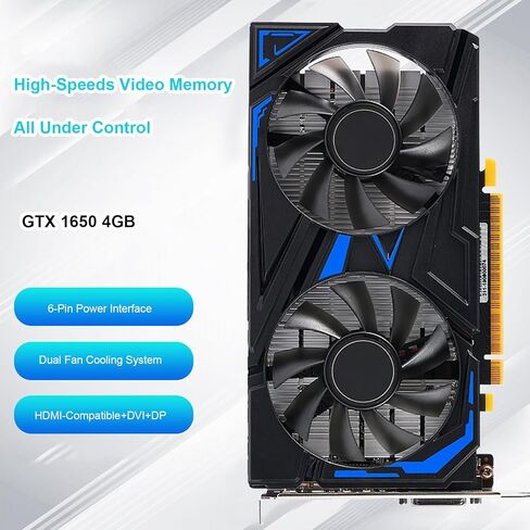 بطاقة رسومات Docooler GTX 1650 سعة 4 جيجابايت 128 بت GDDR5 ومروحة تبريد مزدوجة ورسومات كمبيوتر منخفضة الطاقة لوحدة معالجة الرسومات لألعاب العمل وتحرير الفيديو ومنافذ متعددة in Kuwait
