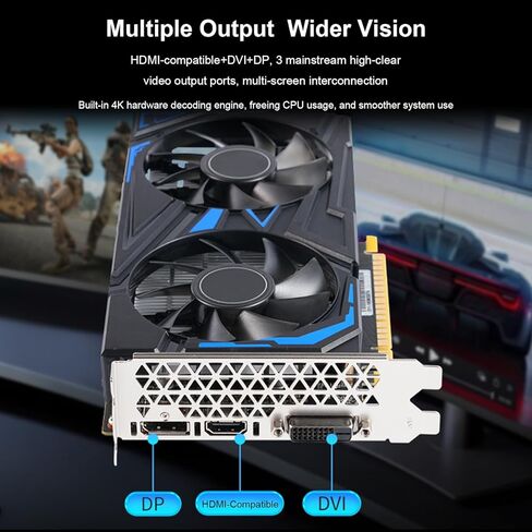 بطاقة رسومات Docooler GTX 1650 سعة 4 جيجابايت 128 بت GDDR5 ومروحة تبريد مزدوجة ورسومات كمبيوتر منخفضة الطاقة لوحدة معالجة الرسومات لألعاب العمل وتحرير الفيديو ومنافذ متعددة in Kuwait