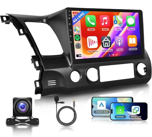 راديو 4G+64G لسيارة Honda Civic 2006 2007 2008 2009 2010 2011 ستيريو سيارة، CarPlay لاسلكي Android Auto 10.1 بوصة IPS شاشة تعمل باللمس Android 13 GPS WiFi Bluetooth DSP Audio HD كاميرا احتياطية in Saudi Arabia