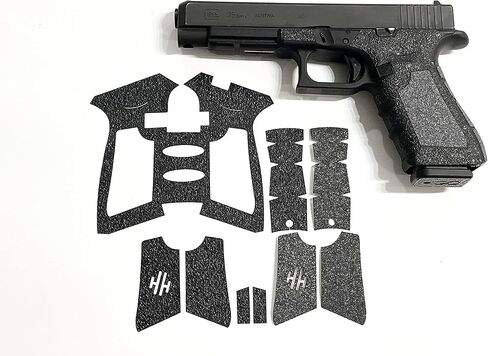 Handleitgrips Gun Grip Tape Wrap Compatible with Glock 17/22/34/35 Gen 4, Black Hybrid Textured Rubber Pistol Grip Tape with Gray Sandpaper Inserts, Gun Grip Wrap, Veteran Owned, Made in USA in Saudi Arabia