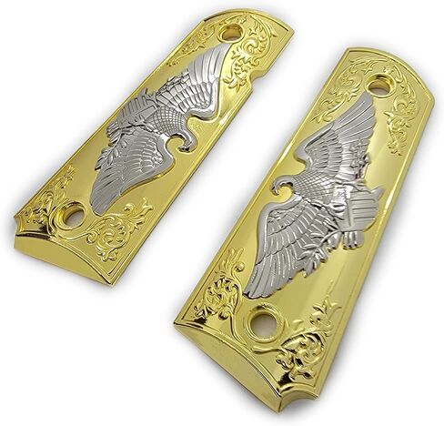Replacement 1911 Full Size Grips for Kimber, Colt, Rock Island, Springfield, Taurus, & Clones - Eagle Gold Nickel Grips in Kuwait