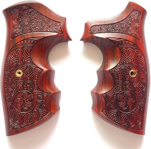 Hardwood Handgun Grips Compatible with Smith and Wesson K/L Frame Square Butt Revolvers Finger Groove Checkered Design Deluxe Classic Handmade Craft Handcraft in Kuwait