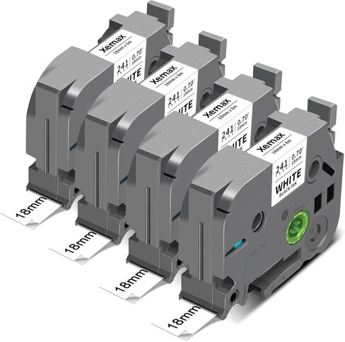 4 عبوات 18 مم 0.7 بوصة بيضاء مغلفة متوافقة مع Brother Tze-241 Tze241 Tze241 Tz-241 Tz241 3/4 بوصة شريط PTouch Tze Tz 18 مم 0.7 شريط ملصقات أبيض مصفح لـ PT-D400 PT-D410 PT-D600 PTD-610BT in Kuwait