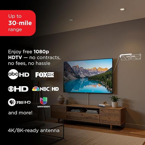 UltraPro Indoor TV Antenna for Smart TV, Long Range HD Local Channels, Easily Mount on Wall or Window, Supports 4K 1080P HDTV VHF UHF, 360° Reception, Clear, 86002 in Saudi Arabia