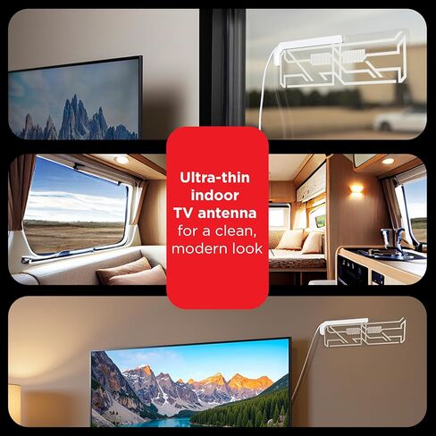 UltraPro Indoor TV Antenna for Smart TV, Long Range HD Local Channels, Easily Mount on Wall or Window, Supports 4K 1080P HDTV VHF UHF, 360° Reception, Clear, 86002 in Saudi Arabia