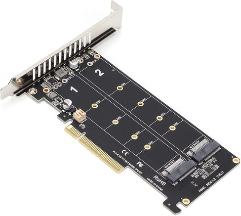 بطاقة محول M.2 Dual NVMe SSD لبطاقة توسيع قارئ محرك الأقراص الصلبة PCIE X8 لتحسين أداء الألعاب وكفاءة العمل، تدعم PCIE 3.0، 4.0 - المصممين ومحرري الفيديو in Kuwait