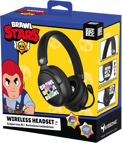 SUBSONIC - سماعة رأس لاسلكية للألعاب Brawl Stars مزودة بإضاءة LED وميكروفون قابل للفصل. سماعة ألعاب مرخصة رسميًا، متوافقة مع وحدات التحكم وأجهزة الكمبيوتر الشخصية والأجهزة اللوحية والهواتف الذكية - أسود in Kuwait