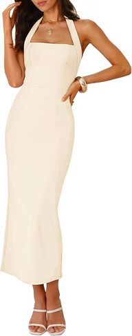 ZESICA Women's 2026 Summer Sleeveless Midi Dress Halter Neck Backless Wedding Guest Cocktail Party Bodycon Long Dresses in Saudi Arabia