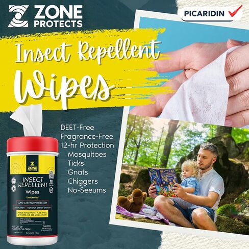 Picaridin Unscented Insect Repellent Wipes; 80-ct Picaridin Wipes, 12-hr Proven Protection; Mosquitoes, Ticks, Gnats, Chiggers in Kuwait