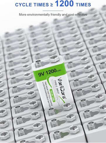 بطاريات 1200 مللي أمبير قابلة لإعادة الشحن 9 فولت USB C قطعتين، بطاريات ليثيوم أيون USB 9 فولت، بطارية USB C 9 فولت، 1200 دورة طويلة الأمد، لأجهزة إنذار الدخان، وأجهزة القياس المتعددة، والميكروفونات in Kuwait