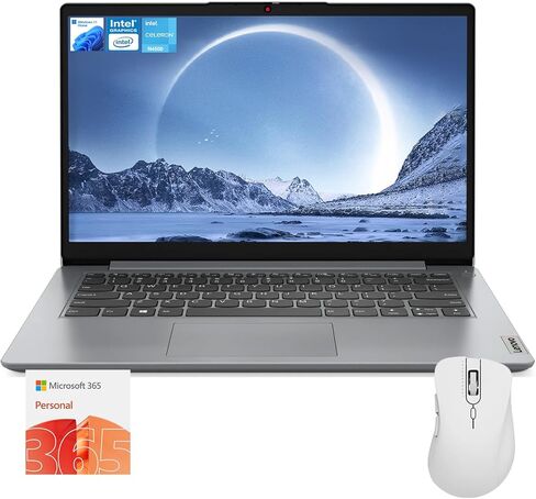 كمبيوتر محمول Lenovo IdeaPad 1 للاستخدام اليومي، شاشة 14 بوصة عالية الدقة، ذاكرة وصول عشوائي 8 جيجابايت، تخزين 384 جيجابايت (128 جيجابايت eMMC + 256 جيجابايت PCIe)، مكتب 365 لمدة عام، معالج Intel Core، Win 11 Home، حزمة مع ماوس Thunderobot اللاسلكي in Saudi Arabia