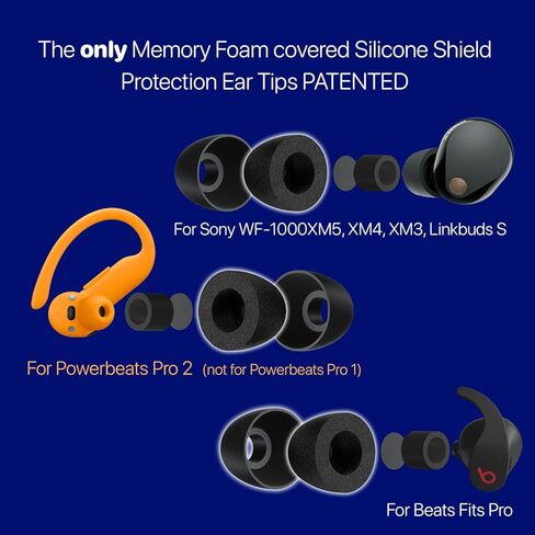 أطراف أذن عالمية من إسفنج الذاكرة AirFoams Pro مع درع من السيليكون - أطراف سماعات أذن بديلة حاصلة على براءة اختراع لأجهزة Sony WF-1000XM3،4,5، Beats Fit Pro، Galaxy Buds2 Pro، Jabra والمزيد (3 أحجام متضمنة - S/M/L) in Kuwait