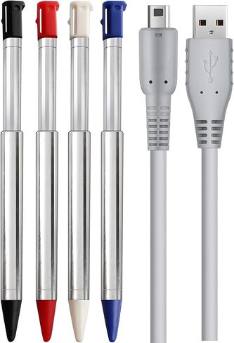 قلم ستايلس 3DS، 4 في 1 معدني قابل للسحب بديل قلم اللمس ستايلي مع كابل شحن USB لـ 3DS in Kuwait