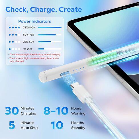 MoKo Stylus Pen for Android Touchscreen, Tablet Pen for Samsung Galaxy Tab A9+/Xiaomi/Huawei/Vivo and Other Android Smartphone & Tablet, Rechargeable Universal Active Fine Point Stylus, White in Saudi Arabia