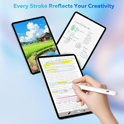 MoKo Stylus Pen for Android Touchscreen, Tablet Pen for Samsung Galaxy Tab A9+/Xiaomi/Huawei/Vivo and Other Android Smartphone & Tablet, Rechargeable Universal Active Fine Point Stylus, White in Saudi Arabia
