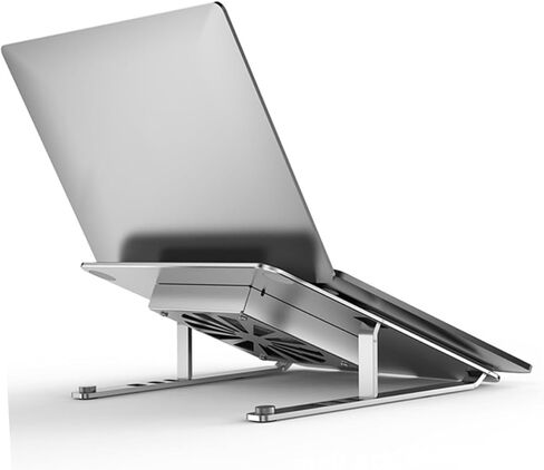 وسادة تبريد للكمبيوتر المحمول من سبائك الألومنيوم قابلة للتعديل من NOLITOY مع مبرد مروحة USB أقل من 17.3 بوصة، حامل فضي لتعزيز الارتفاع مناسب للألعاب والاستخدام المكتبي in Kuwait