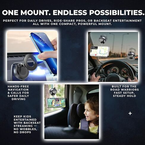 F&N Trading Inc F&N Magnetic Car Phone Mount with Suction Cup – 360° Adjustable Holder for Windshield, Dashboard, Rear Windows – Rideshare & Backseat Entertainment (Black) in Saudi Arabia