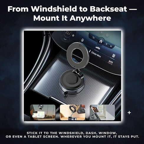 F&N Trading Inc F&N Magnetic Car Phone Mount with Suction Cup – 360° Adjustable Holder for Windshield, Dashboard, Rear Windows – Rideshare & Backseat Entertainment (Black) in Saudi Arabia