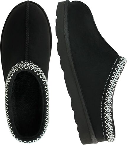 Fuzzy Slippers for Women Girl, Slip On Fur Lined Shoes for Indoor Outdoor Bedroom, Suede Winter Comfy Platform Slippers House Cute Fluffy Clogs (Brown/Black/Sand, US Women Size 6-9) in Kuwait