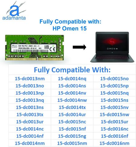 Factory Original 8GB (1x8GB) Compatible for HP Omen 15 DDR4 2666Mhz PC4-21300 SODIMM 1Rx8 CL19 1.2v RAM Laptop Notebook Memory Upgrade Adamanta in Saudi Arabia