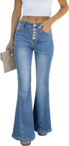 Sidefeel Flare Jeans for Women High Waisted Stretchy Bell Bottoms Wide Leg Side Seam Denim Pants in Saudi Arabia