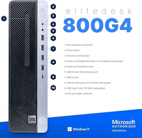 كمبيوتر مكتبي HP EliteDesk 800 G4 SFF، كور i5-8500، ذاكرة الوصول العشوائي 8 جيجابايت، 256 جيجابايت SSD، USB WiFi وبلوتوث، لوحة مفاتيح، ماوس، Windows 11 Pro (متجدد) in Kuwait