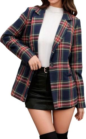 MINTLIMIT Red Plaid Blazer Jacket for Womens Long Sleeve 2025 Blazer Lapel Button Boyfriend Tartan Christmas Plaid Blazer in Saudi Arabia