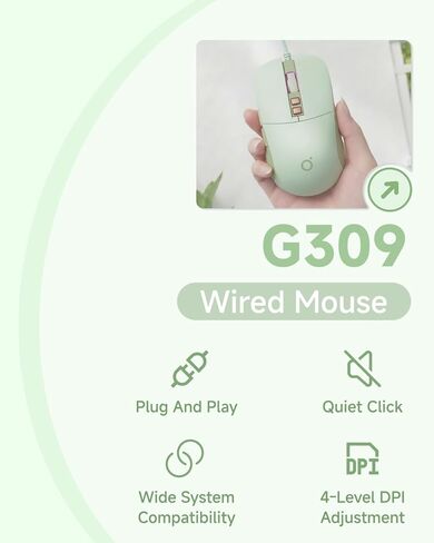 EWEADN G309 Wired Mouse, 7-Button Ergonomic Computer Corded Mouse with 2400 DPI, 4 Adjustment Levels DPI, Optical Office USB Mice with 5FT Cord for Laptop, PC, Desktop, MacBook-Green in Saudi Arabia